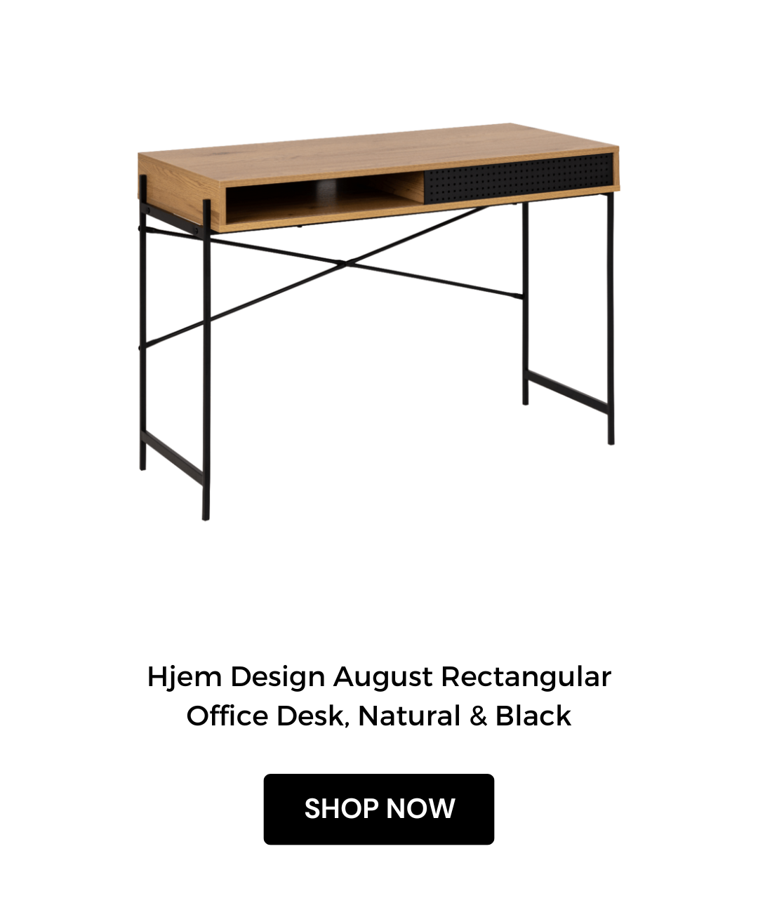 Hjem Design August Rectangular Office Desk, Natural & Black